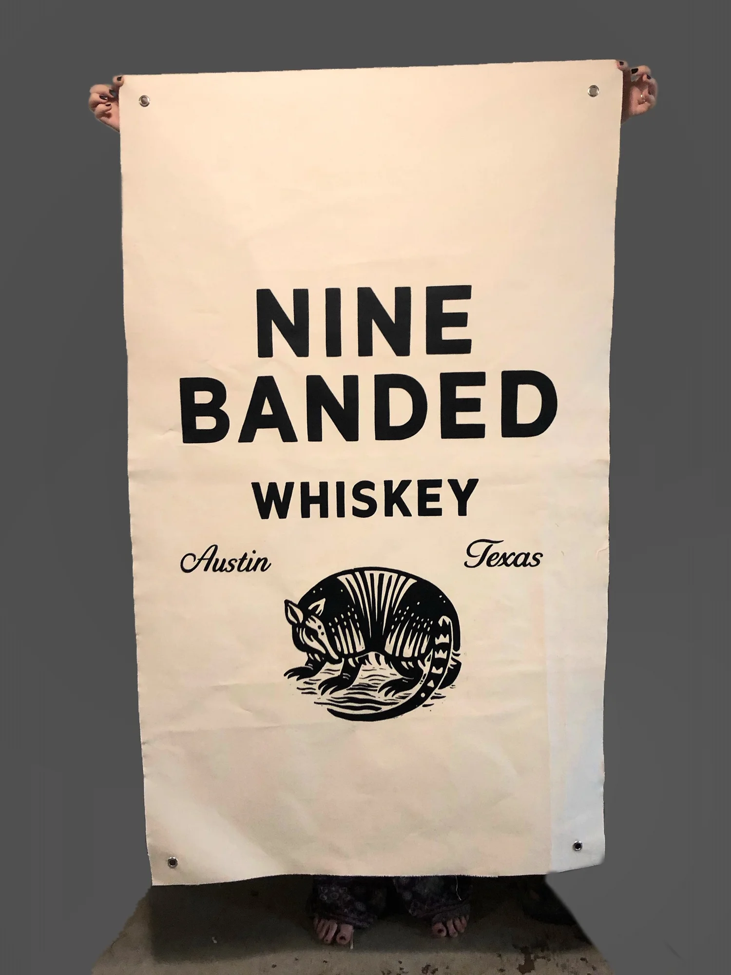 Nine Banded Whiskey custom screen printed banner Colorado ATMOS Printing