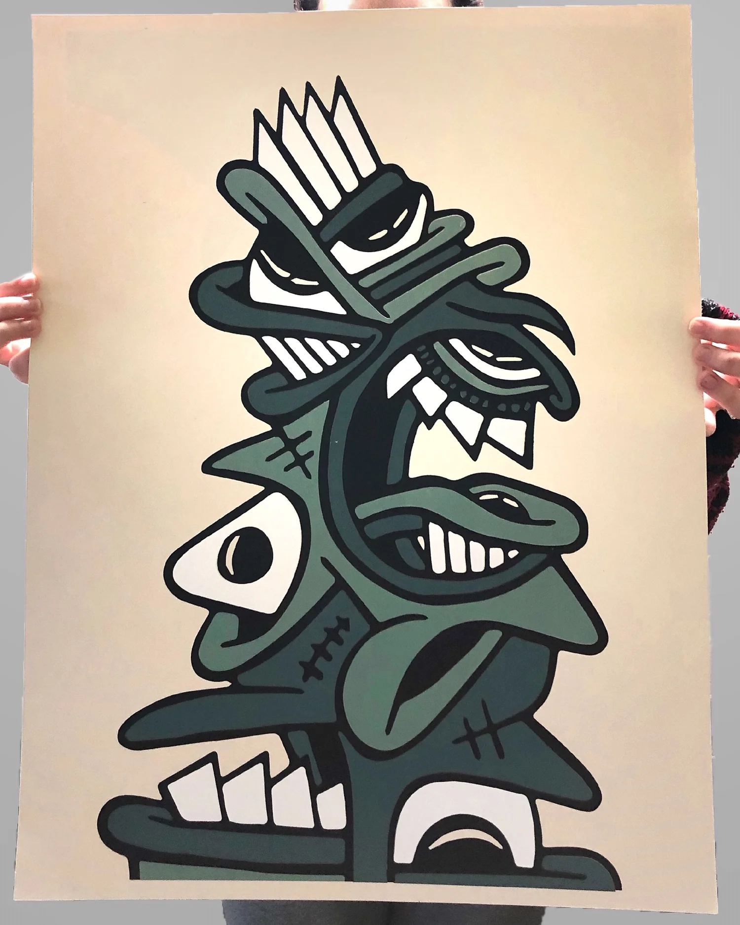 Large totem face flatstock silkscreen poster print Colorado ATMOS