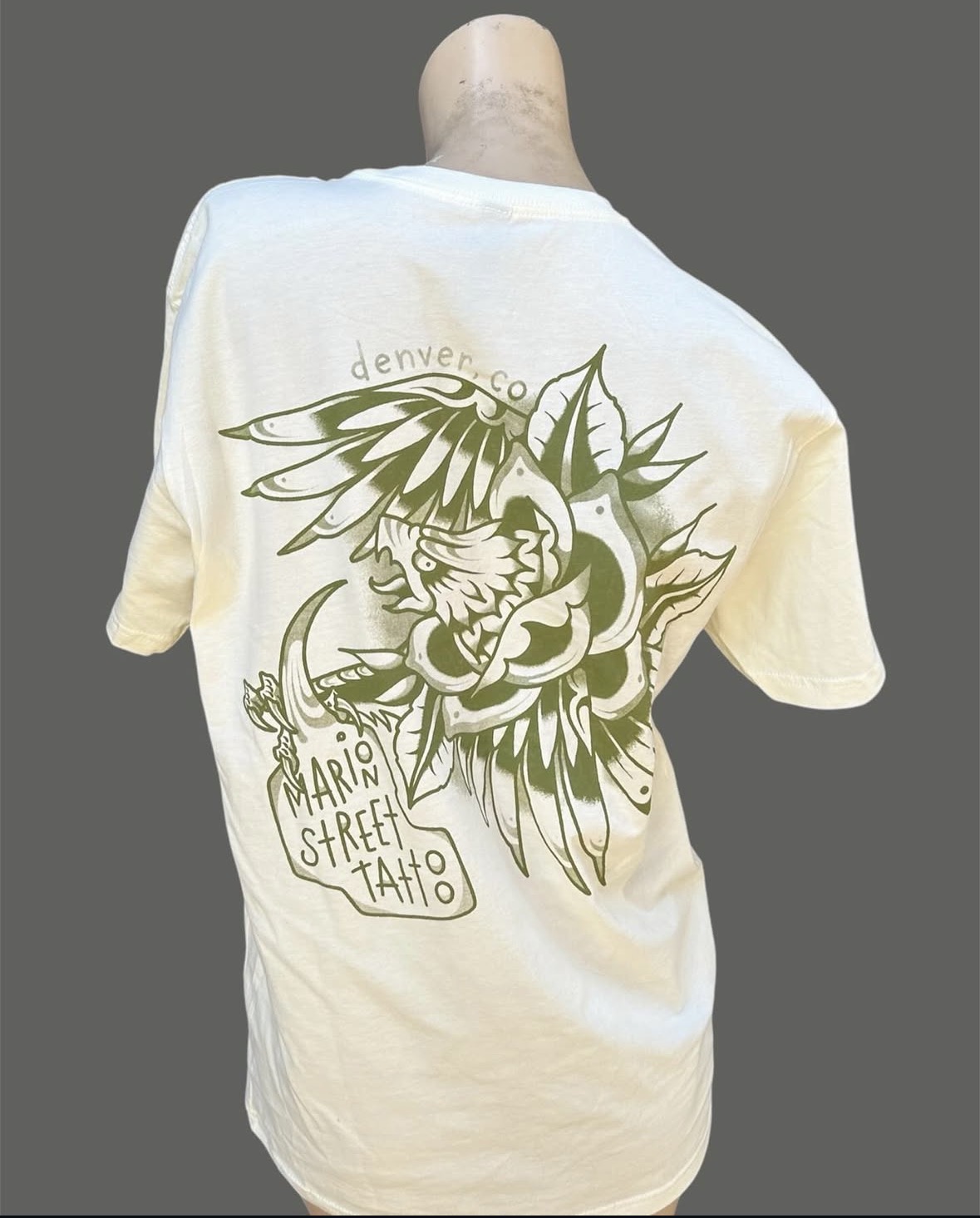 Marion Street Tattoo eagle custom screen printed t-shirt Colorado ATMOS Printing